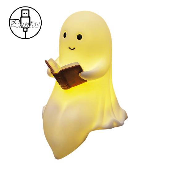 Gift for Halloween Lovers Ghost Lamp, Cute Middle Finger Ghost/Reading Book Night Light, Funny Wall Decor Bedroom Spooky Figurine Tabletop,