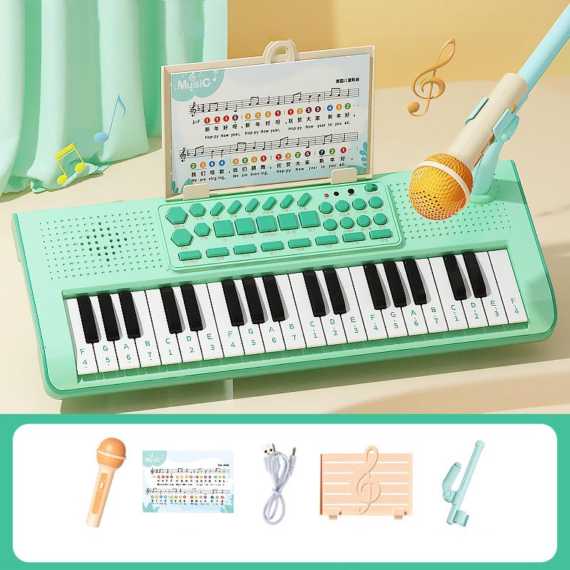 

New 37-key Electronic Piano Toy with Music Stand Microphone Children s Beginner Piano Keyboard Educational Toy Birthday Gift зелений