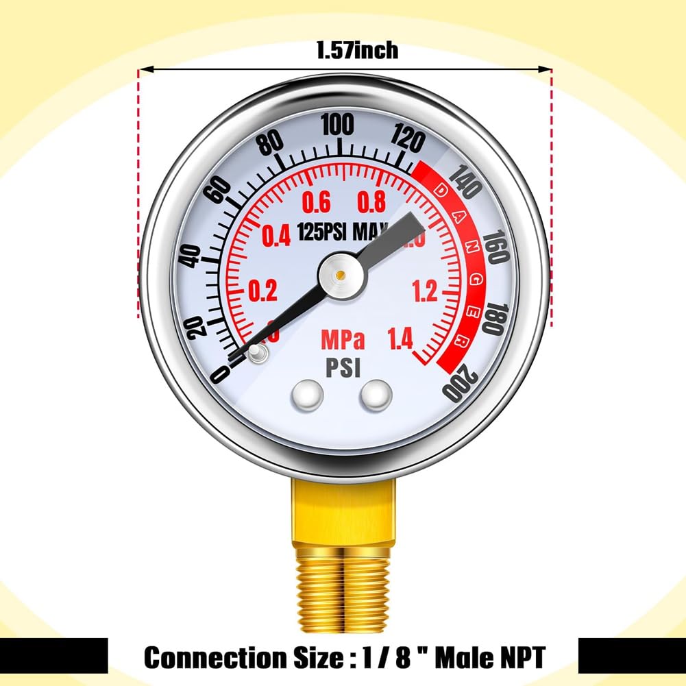 Bunggou 0-200 Psi Air Pressure Gauge 4 Pcs 1/8" Male NPT Connection Air Gauge