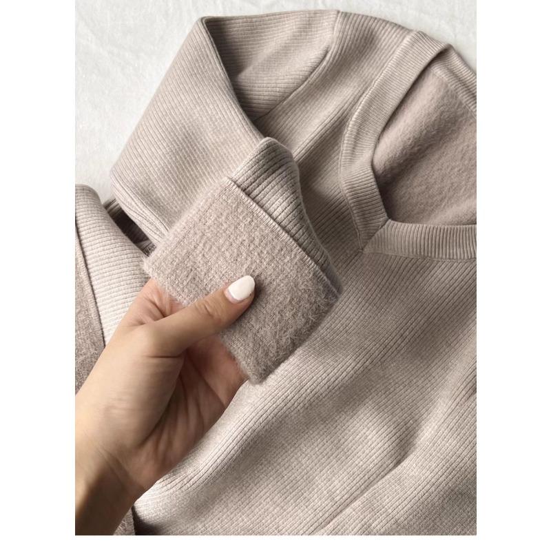 

Женский трикотажный свитер с V-образным вырезом, с длинными рукавами, зимний, теплый, на флисовой подкладке XXL