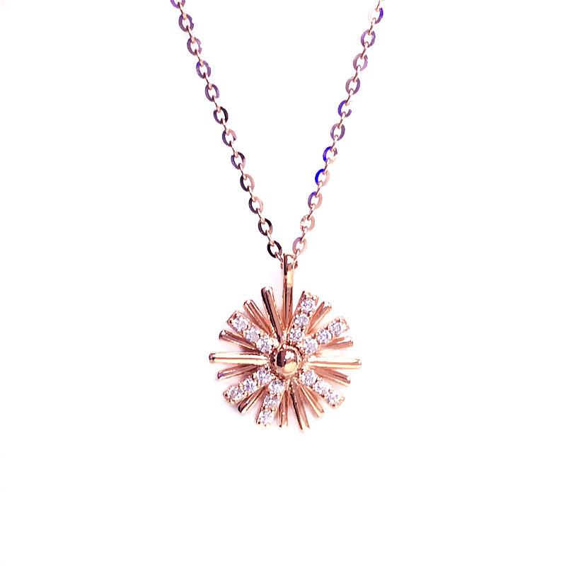 Purple Gold Inlaid Zircon Sunflower Pendant, Colored Gold-Plated Rose Gold Exquisite Necklace Set Chain.