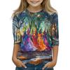 Children's 3/4 Sleeve Tops Casual Halloween Print T Shirt Round Neck Pullover Blouse