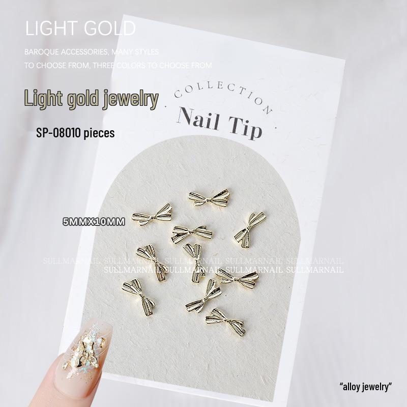 Golden Butterfly 3D Nail Art Set - 10 Pieces of Light Gold Ribbon Bow Decorations