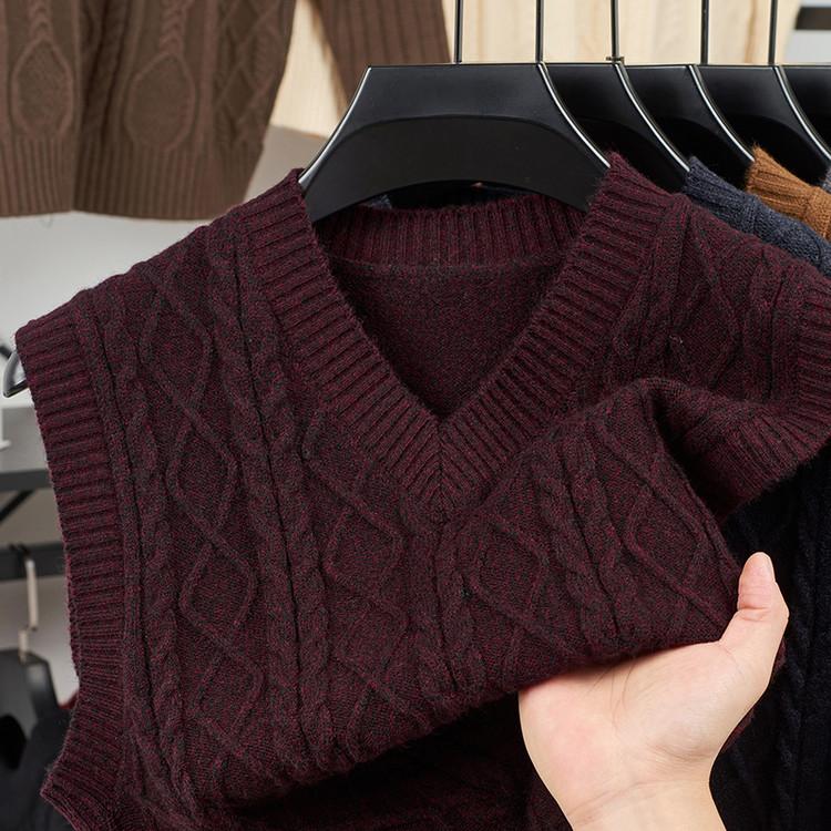 Men's Winter Knit Vest, V-Neck Sleeveless Sweater, Warm Fleece Lined, Casual Layering, 6 Colors