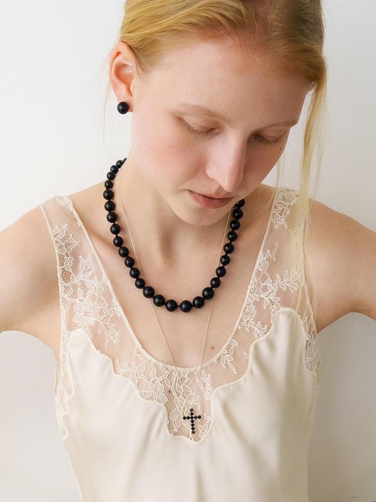 Love Me Monster [Silver] Bold Cubic Cross Necklace_2Col (L261Mnk110)