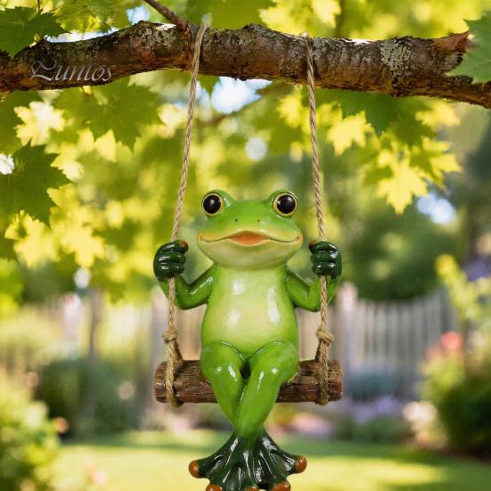 Langlebige Kunstharz-Dekoration Gartenschaukel Frosch-Statue, Hängendes Ornament, Skurrile Außenbaumskulptur Niedliche Figur für Veranda Hof Balkon
