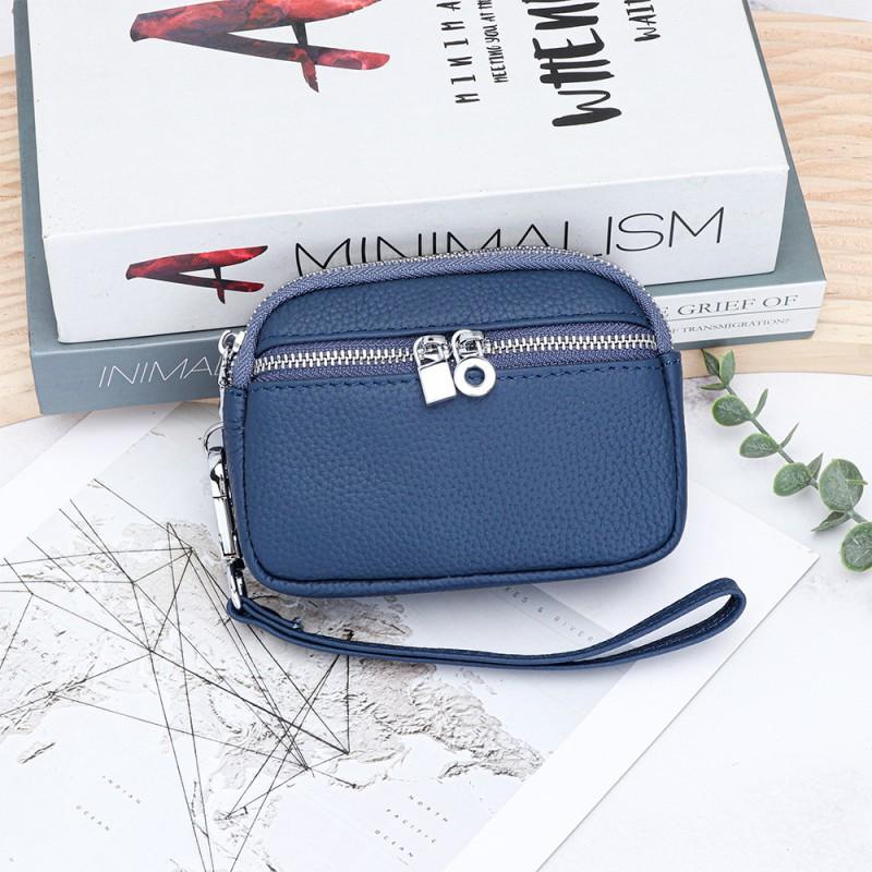 First-layer Cowhide Women's Mini Small Bag Change Purse Leather Large-capacity Double-zipper Multifunctional Clutch