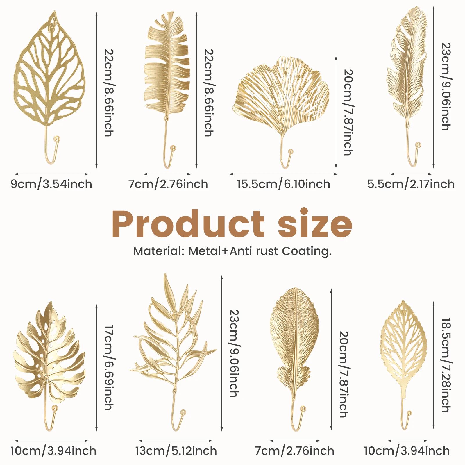 8Pcs Nordic Style Wrought Iron Hook Metal Leaf Shape Storage Rack Wall Hanger Towel Clothes  Storage Rack Home Decoration