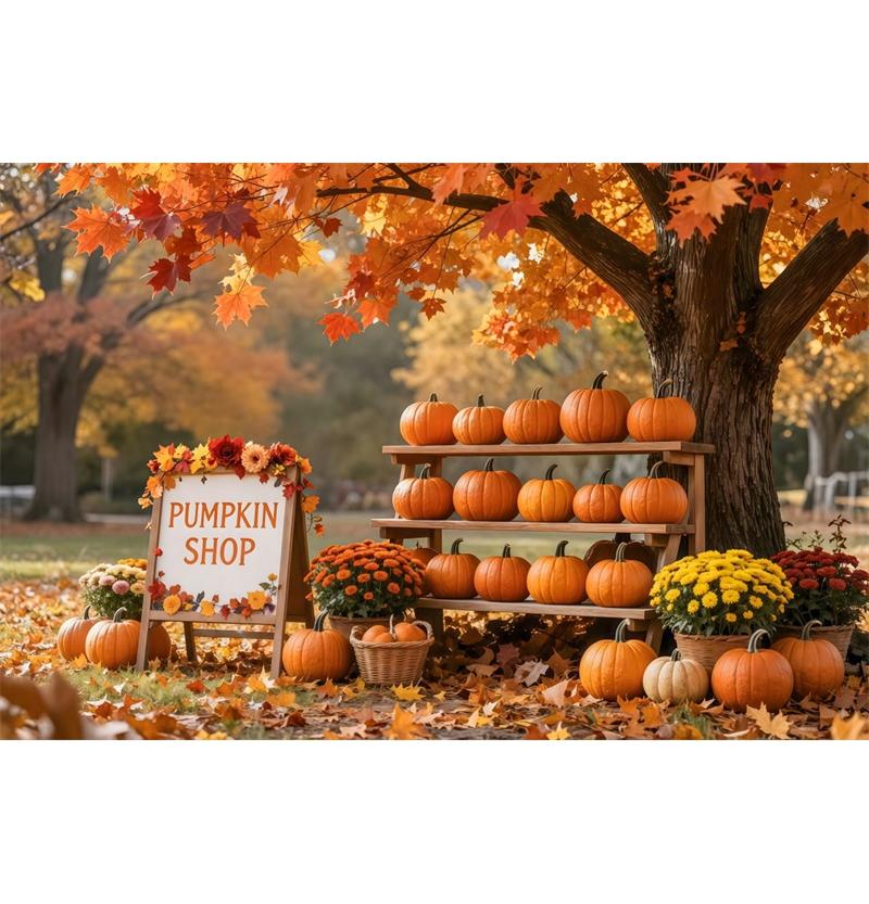Autumn Pumpkin Shop Photography Backdrop Fall Harvest Scenery Photo Studio Props Thanksgiving Halloween Party Background  Decor