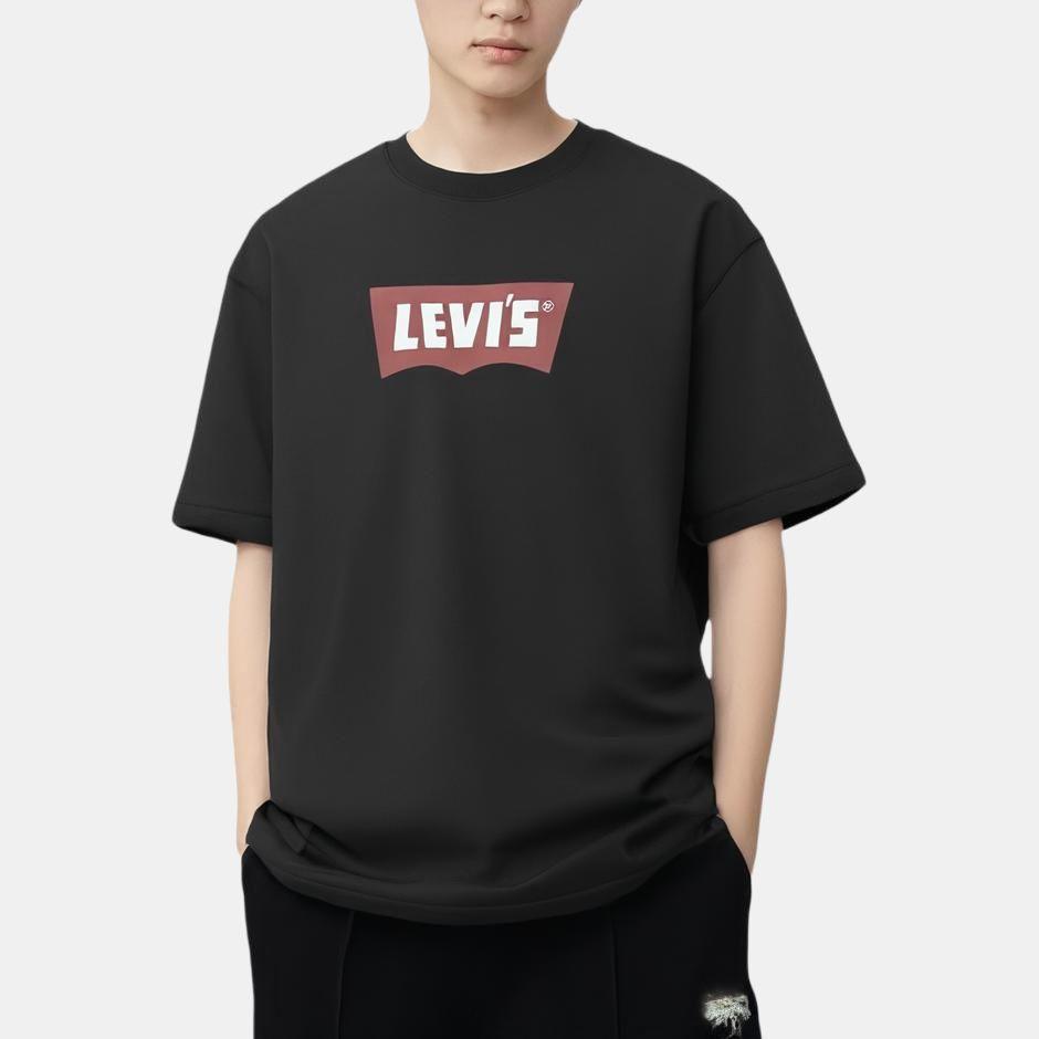 Levis Casual Comfortable Logo Print Ribbed Round Neck Short Sleeve T-Shirt Unisex T-Shirts Black 001AM-0012