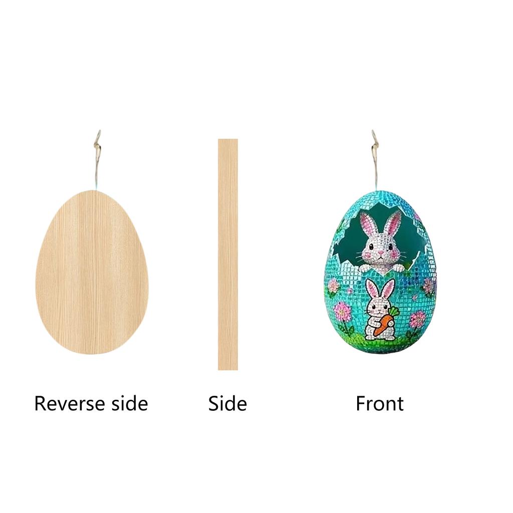 Wooden 8pcs Easter Egg Decoration Pendant, Wooden Group Of Little Rabbits Hanging Decoration