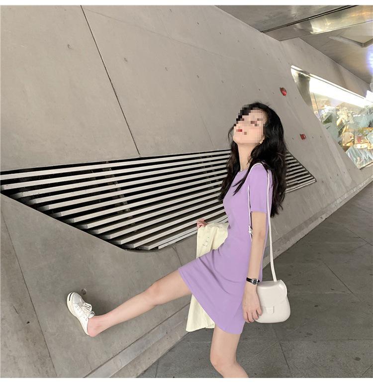 2024 Summer Korean-Style Solid Color Mid-Length Dress for Women Students