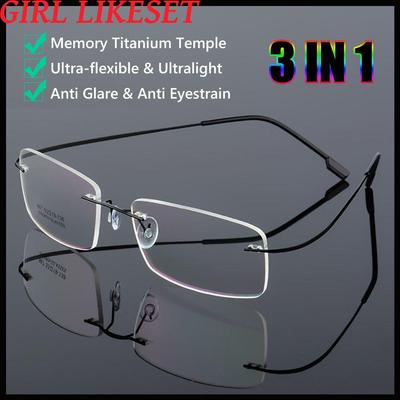 Stärke +1,0 bis +4,0 Flexible Sehhilfe Lesebrille für Presbyopie Memory-Titan Rahmenlos Lesebrille