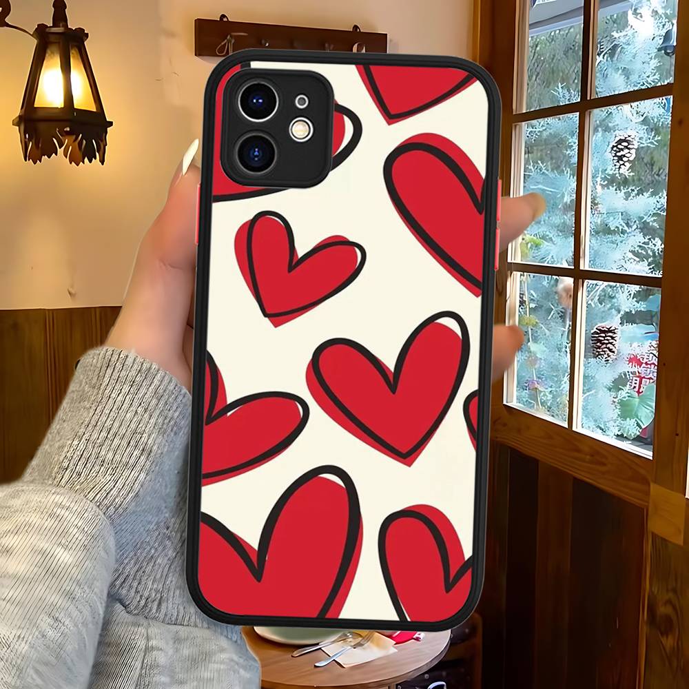 INS Style Pink Heart Phone Case For IPhone 14 X XR XS 7 8 Plus 11 12 13 Pro MAX 13mini Matte Shockproof Case