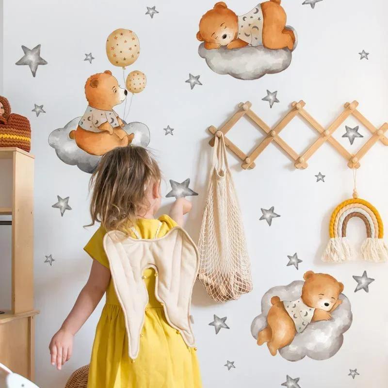 New Cartoon Animal Bear Cloud Star Wall Sticker Room Decoration Wall Sticker Self-adhesive Wall Sticker