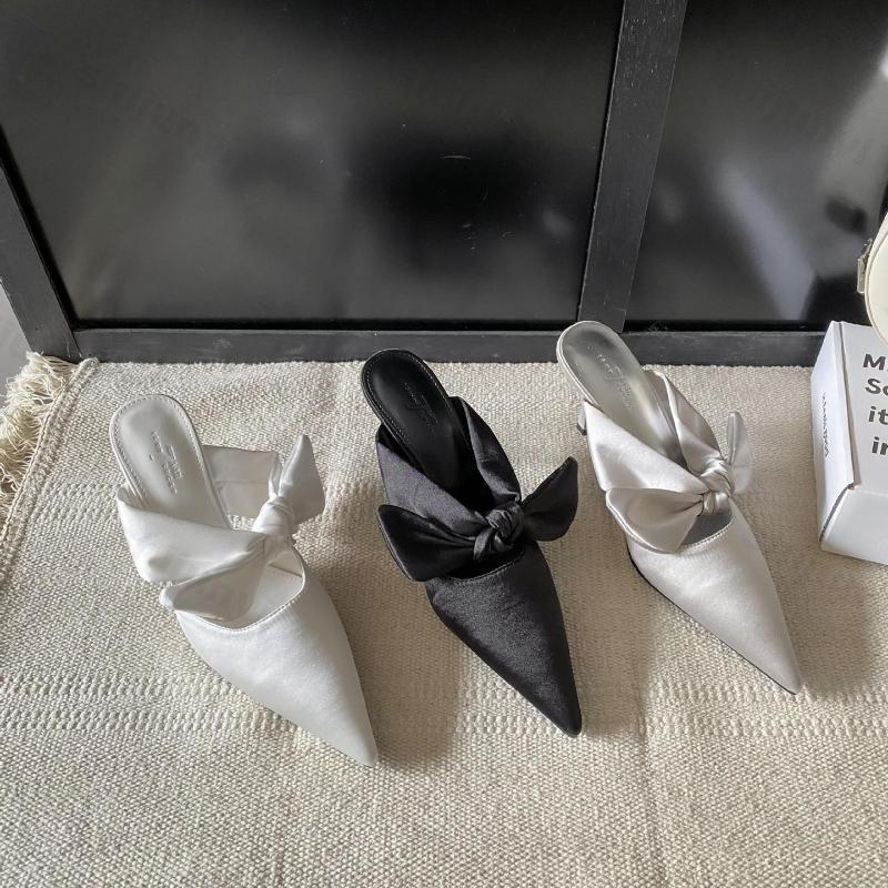 Fashion 2025 Spring New Women's Pointed Thin Heel High Heels Elegant Fashion Bow Designed Half Dragged Comfortable Casual Daily Sandals