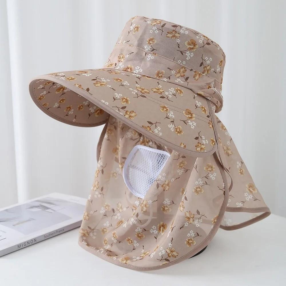 Fashion Mesh Breathable Sun Hat Fordable Wide Brim Face Hood Hat Breathable Anti-UV Basin Cap Outdoor Camping