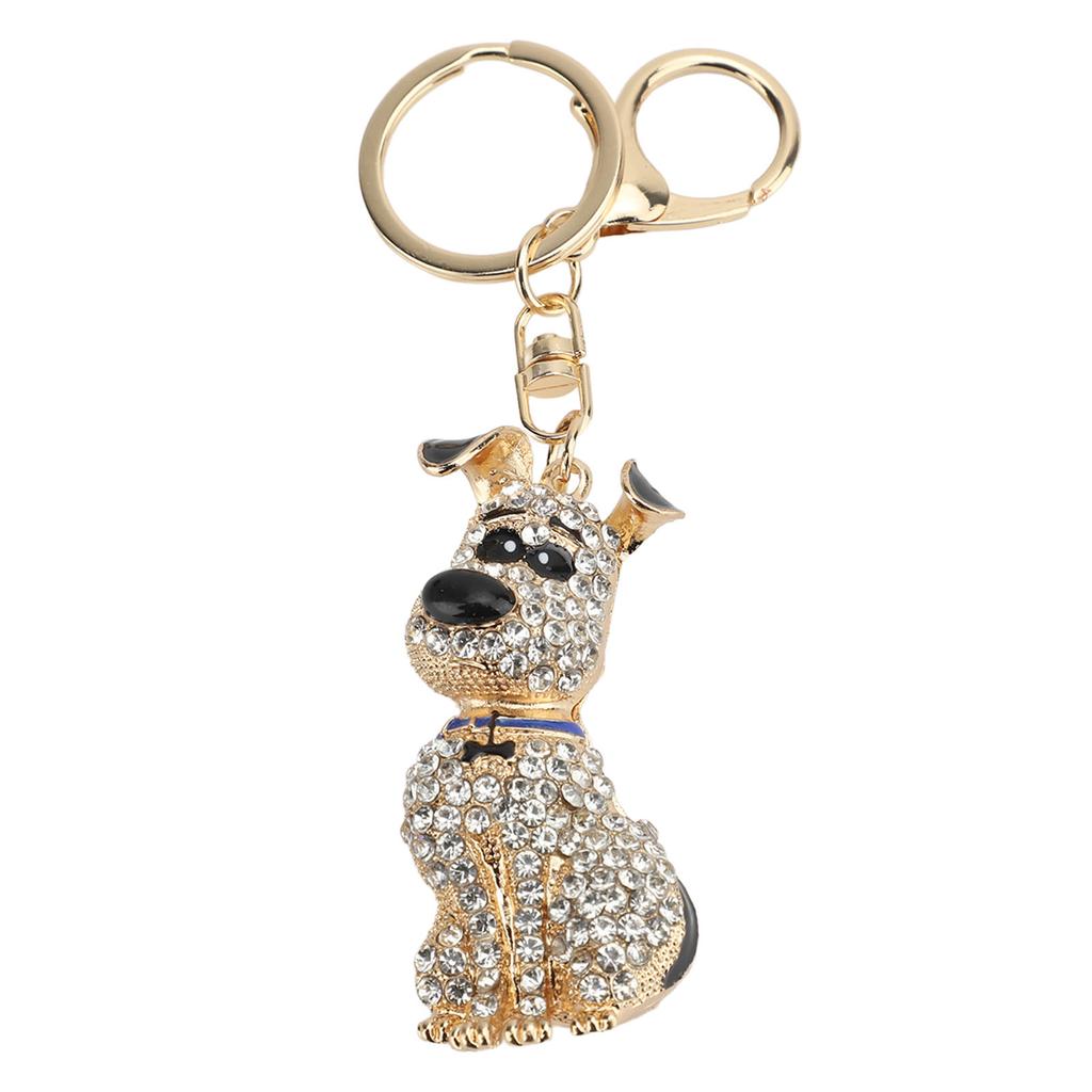 Cute Dog Shape Crystal Rhinestone Keychain Sparkling Bag Handbag Pendant for Women Girls White