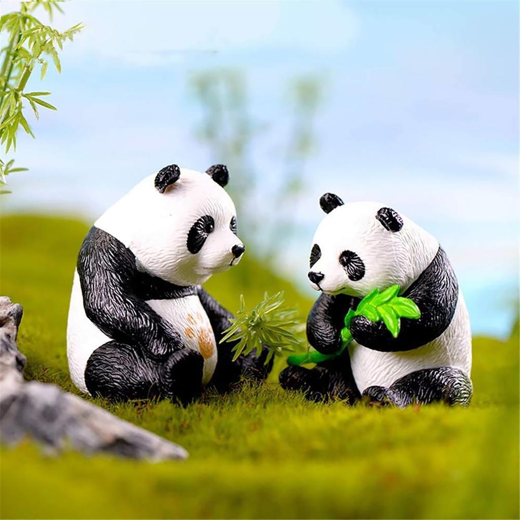 RemeeHi Panda Garden Miniature Mini Moss Landscape Unique Gift for Home or Office Plastic Miniature Animal Set of 4 Statues, Figurines, Accessories,