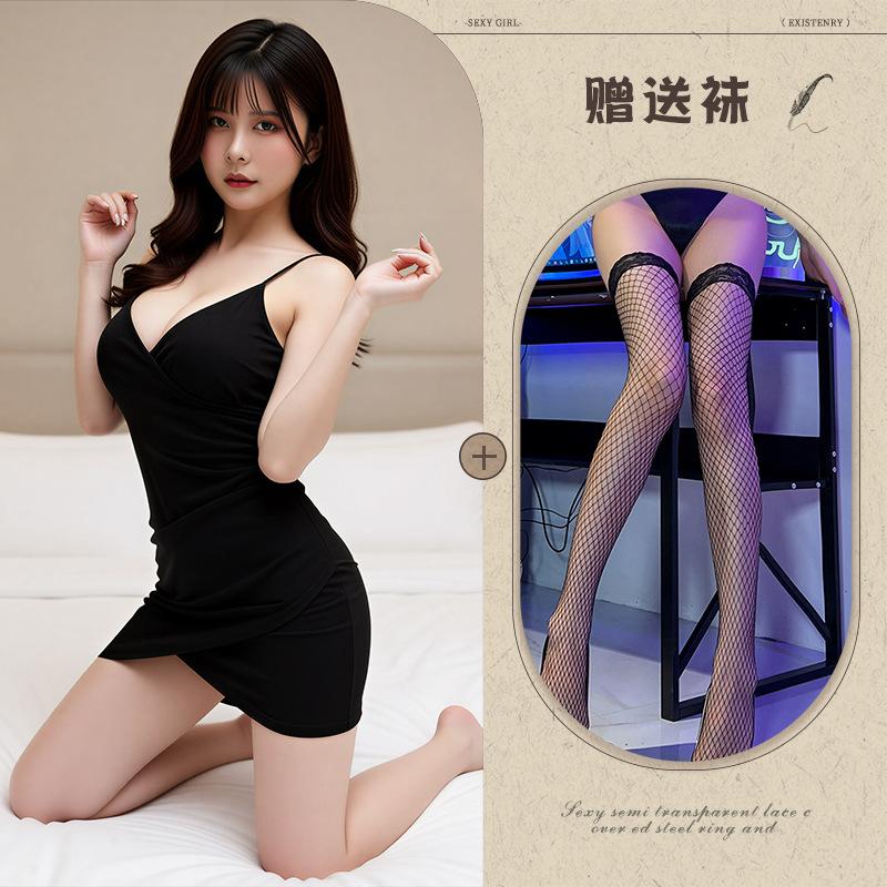 V-neck suspenders double-layer overlapping dress sex underwear sexy dew groove hip wrap