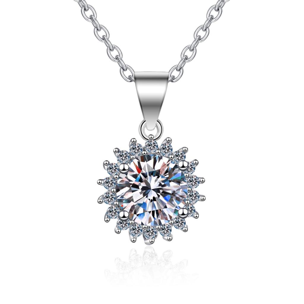 Silver Sunflower Necklace, S925 Moissanite-Inlaid Choker for Women