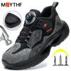 Rotating Buttons Security Shoes Men Breathable Work Sneakers Steel Toe Shoes Puncture-Proof Protective Shoes Safety Boots Men
