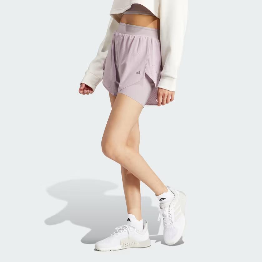 Adidas Designed For Training Heat.Rdy Hiit 2-In-1 Shorts With Elastic Waist Women Bottoms Light-Purple IU1140