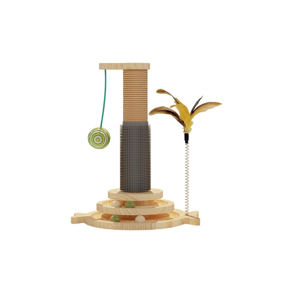 Wooden Cats Toy Set: Turntable, Catnip Teaser Wand & Scratching Post – Ideal For Indoor Cats’ Self-Play & Care