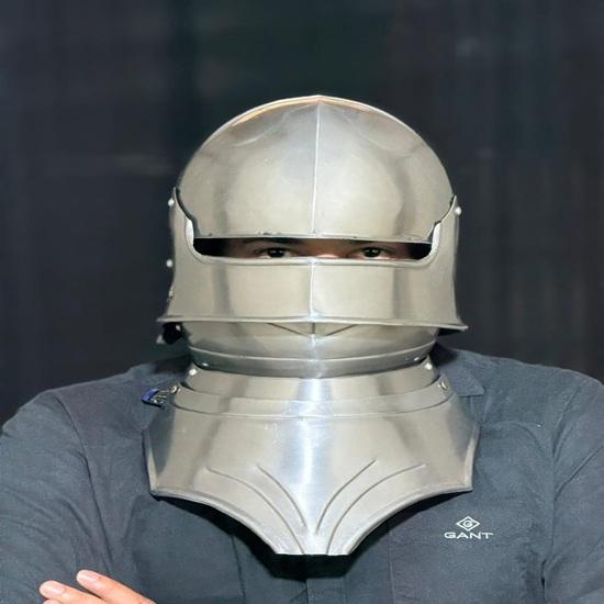 Handmade Steel Sallet Helmet with Gorget: Medieval Knight Armor Cosplay Costume Wearable