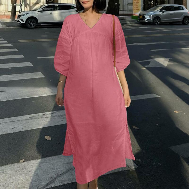 

ZANZEA Женское повседневное свободное летнее платье с V-образным вырезом и короткими рукавами 2XL