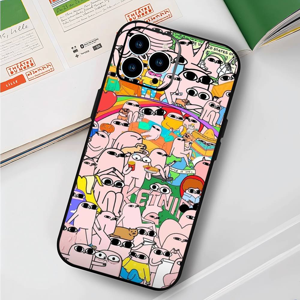 Pink Cartoon Funny big eyes ketnipz For iPhone 17 air 16 15 14 13 12 11 Pro Black Soft Cover Phone Case