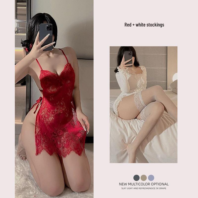 Verführerisches Spitzen-Strapsnachthemd-Set - Reizvolle & Durchsichtige Lingerie