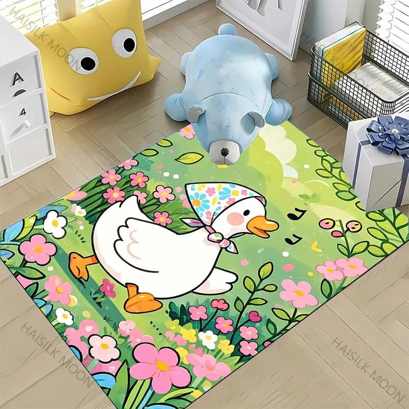 Interesting Duck 3D HD Cartoon Area Carpet,Rug for Living Room Bedroom Office Sofa Kitchen Doormat Decor,Kids Non-slip Floor Mat