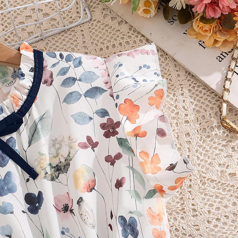 Mädchenkleid Kinderkleidung Frühling und Sommer Neuer Stil Ärmel Mädchen 8-12J Prinzessinnenkleid