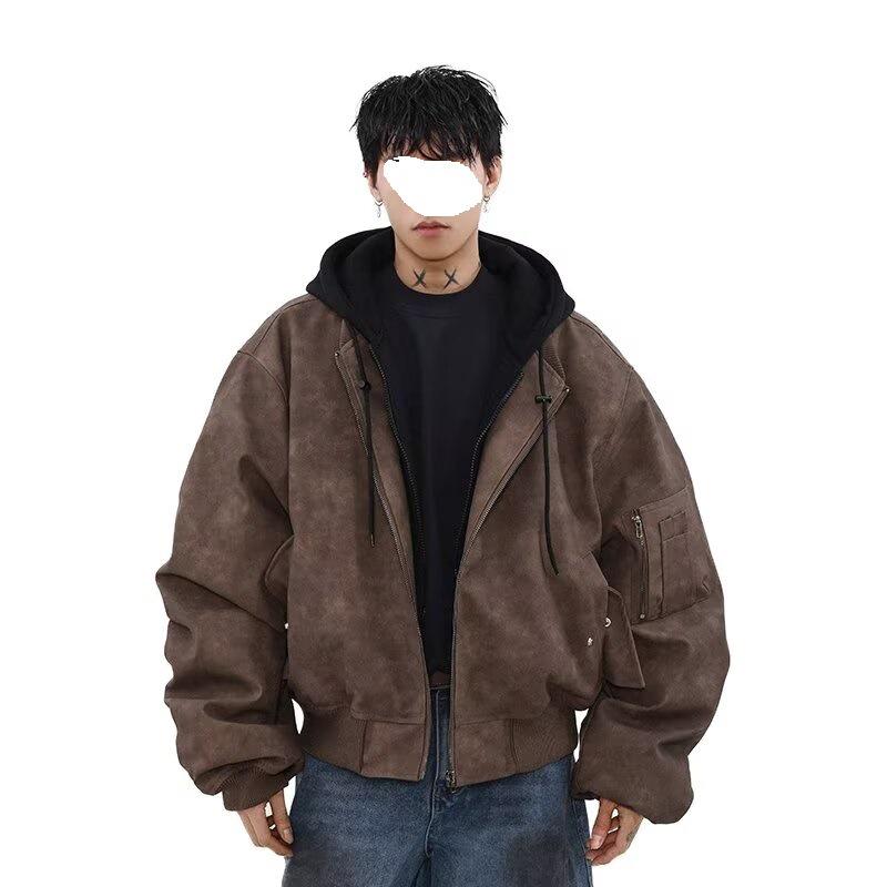 2026 Spring/Autumn Men's Trendy Loose Hooded Jacket - Fake Two-Piece, High Street Style