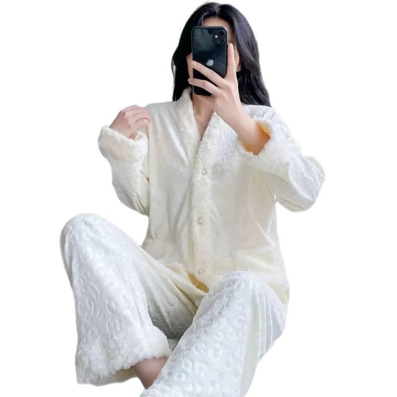 1011 autumn and winter new island velvet pajamas women's small fragrant wind fur collar thickened warm double-sided velvet loungewear set