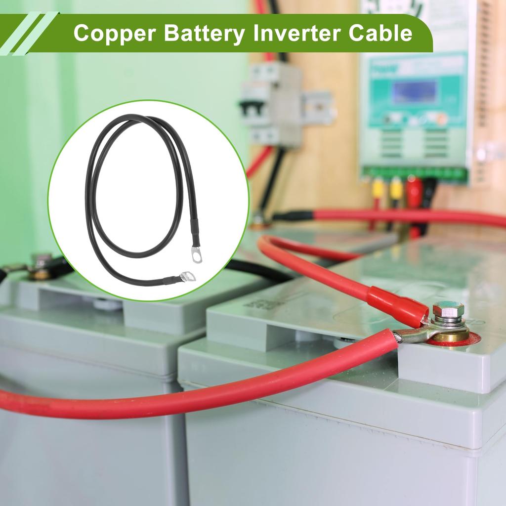 HOPESPANNER Universal 5/16" Lug Inverter Cable Black 3FT Cable Tinplated Copper 1pcs