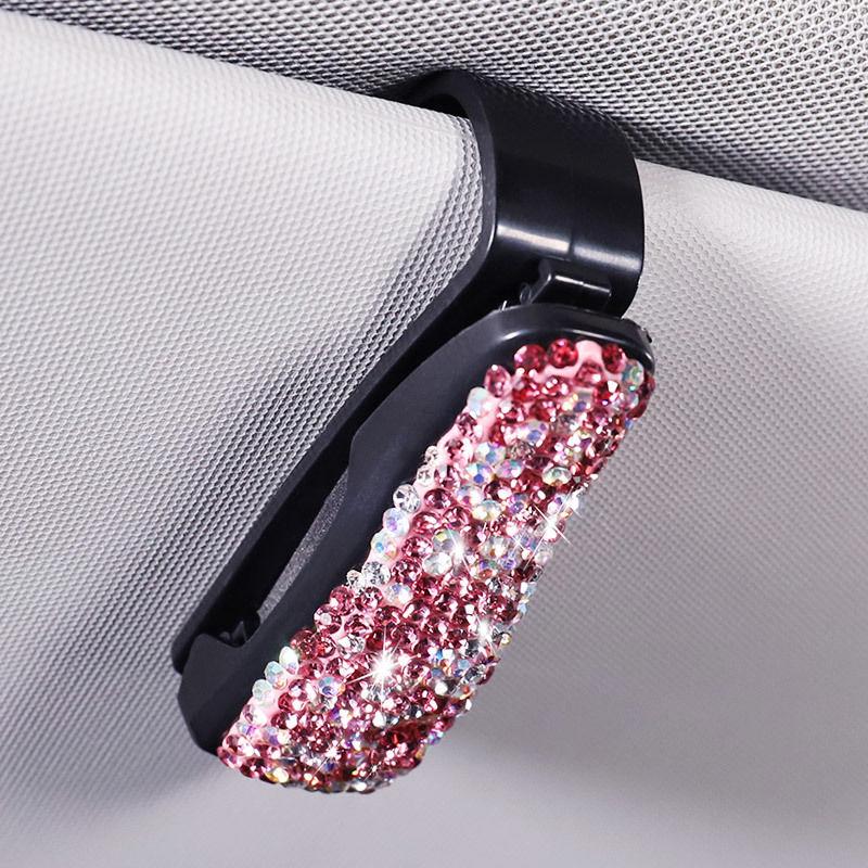 Multifunctional Cute Diamond-Inlaid Car Visor Sunglasses and Ticket Holder