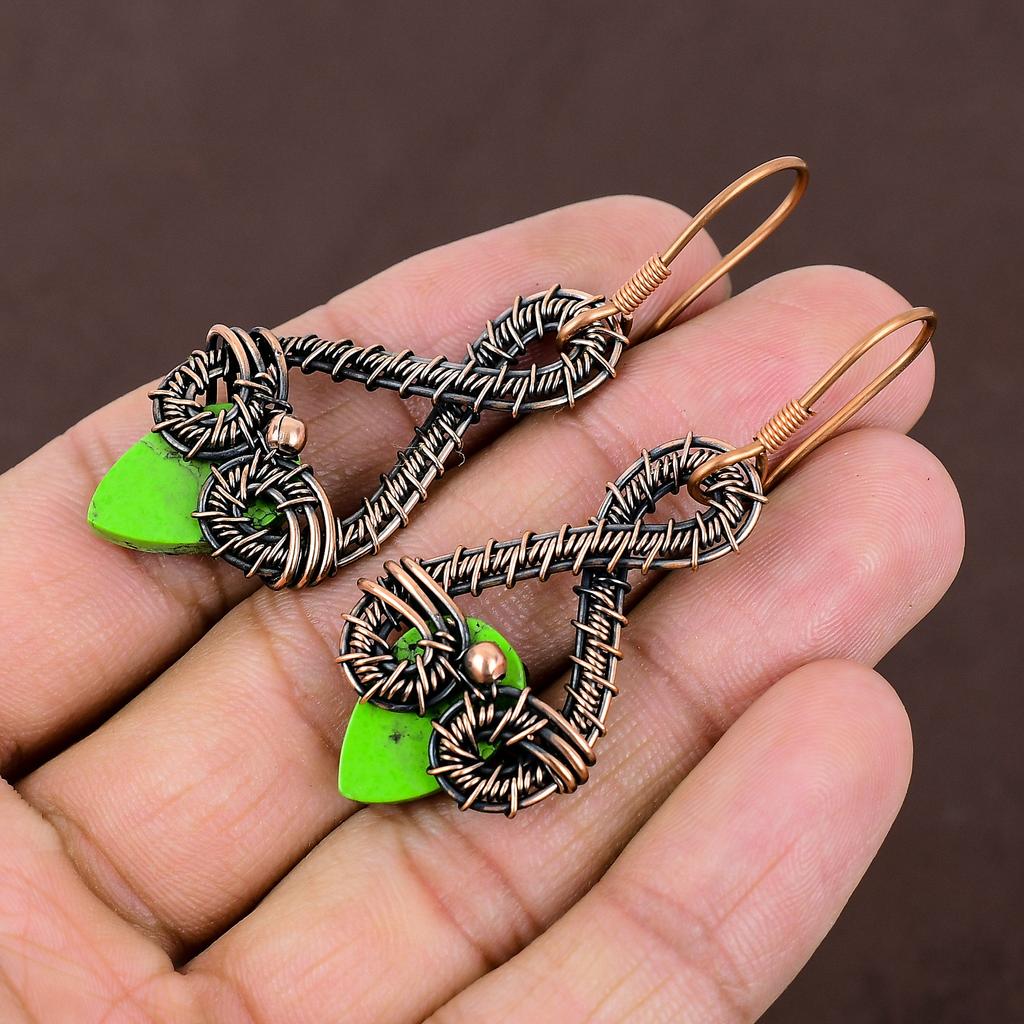 Natural Copper Green Turquoise Handmade Copper Wire Wrap Earring 2.28 F1g58