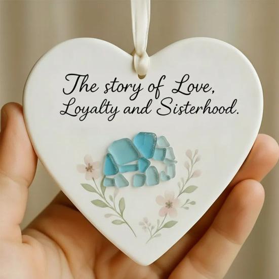 Elephant Friendship Heart Ornament Acrylic Heart-Shaped Sea Glass Friendship Decor Sea Glass Art Christmas Ornaments Gifts for Best Friends