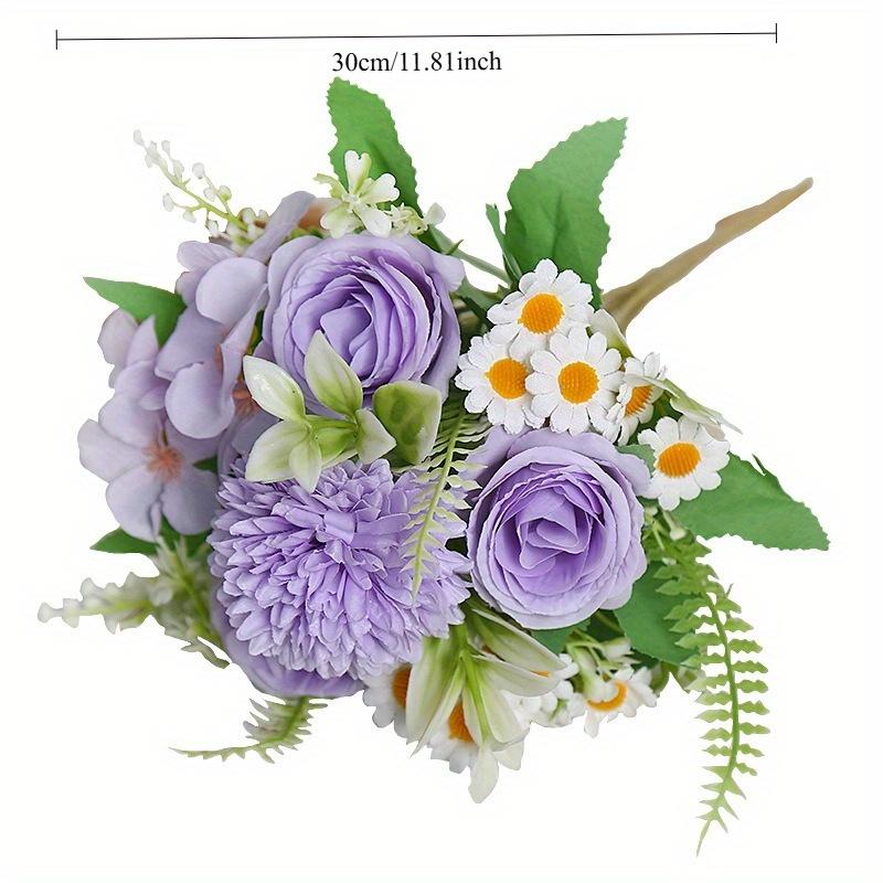 1pc Multicolor Plastic Simulation Daisy Rose Bouquet, Suitable for Wedding Party Decoration