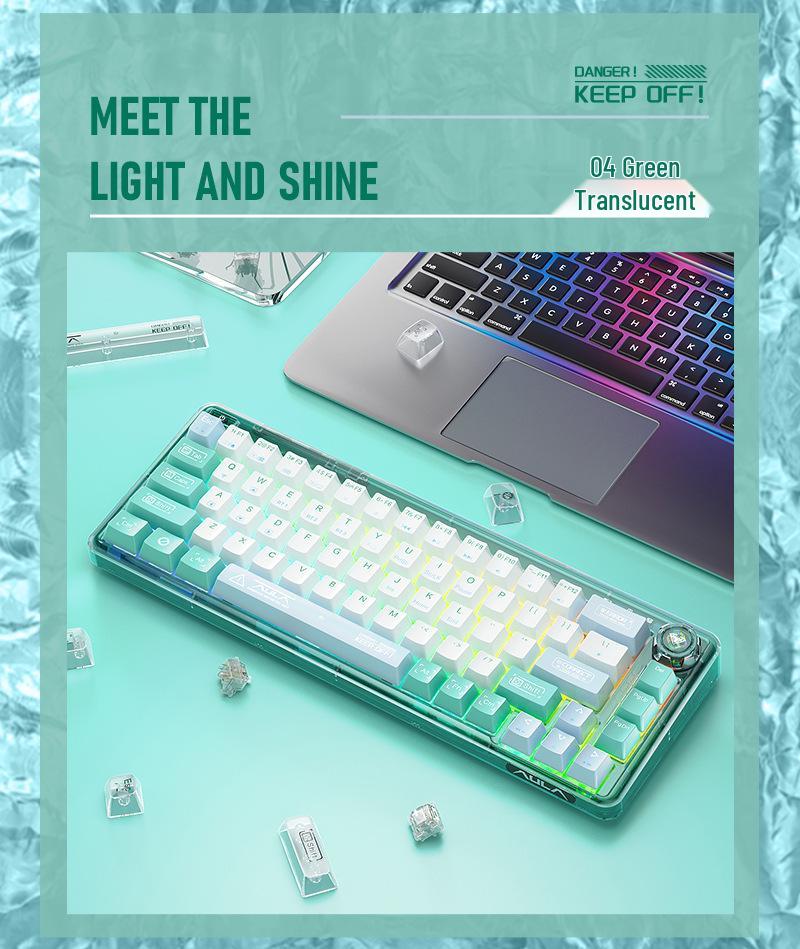AULA Wolf Spider F68 Transparent Bluetooth Wireless Mechanical Keyboard, Three-Mode, Hot-Swappable Ice Soul Switches