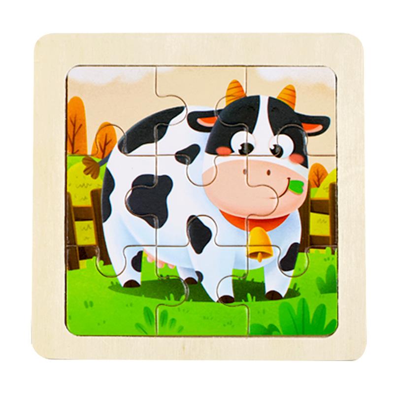 Small Children's 9-piece Wooden Plane Puzzle Cartoon Animation Puzzle Baby Educational Early Education Toy