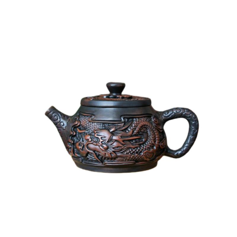 Purple Pottery Vintage Handmad Teapot Ceramic Carve Kung Fu Teapot Single Teapot Pu'er Tea Making Tea Sets Chinese Tea Pot