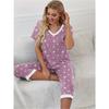 Women'S Casual Star Print Pajama Set - V-Neck Short Sleeve Top & Shorts with Pockets, Polyester Blend, Perfect for Spring/Summer,Relaxed Fit Pajamas