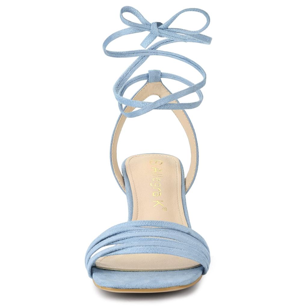 Allegra K Women's Lace-Up Sandals, Open Toe, Stiletto Heel, Blue, Size 26.0 Cm