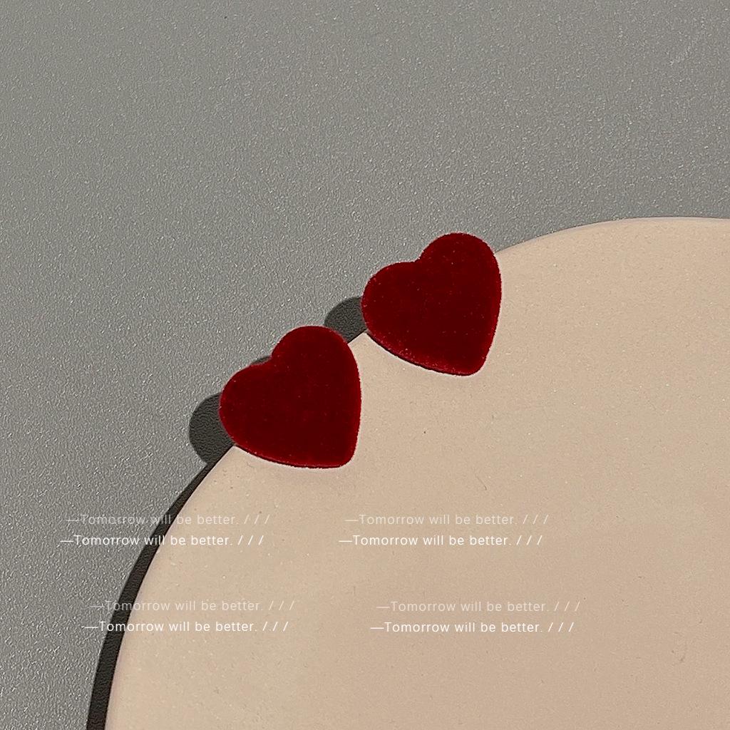 Красные бархатные серьги-кольца, Женские шикарные ретро новогодние и рождественские модные пусеты