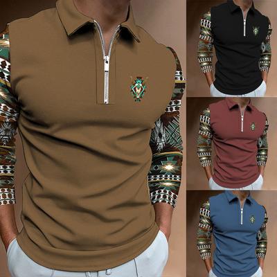 Neues Herren Langarm Revers T-Shirt Lässig mit Reißverschluss Bedruckt Outdoor Sweatshirt Poloshirt