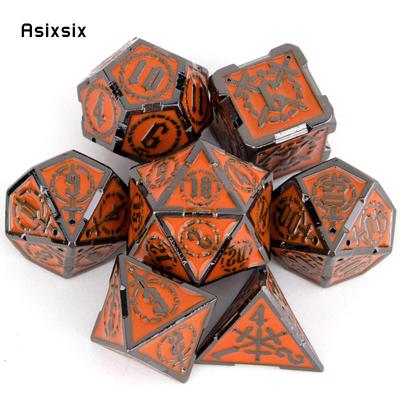 7 Pcs Orange Silver Double Swords Metal Dice Solid Polyhedral Dice Set Suitable for Role-Playing RPG Board Game