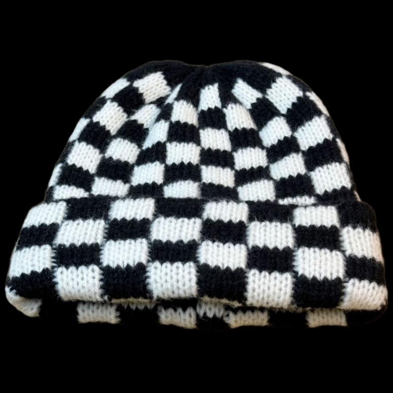 Women s Knitted Plaid Warm Beanie Adult One Size